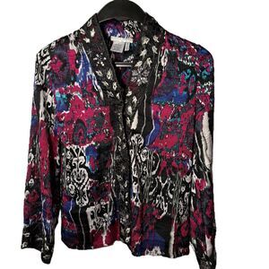 Alberto Makali Women Black White Fuchsia Embroidered Printed Blazer Jacket Small